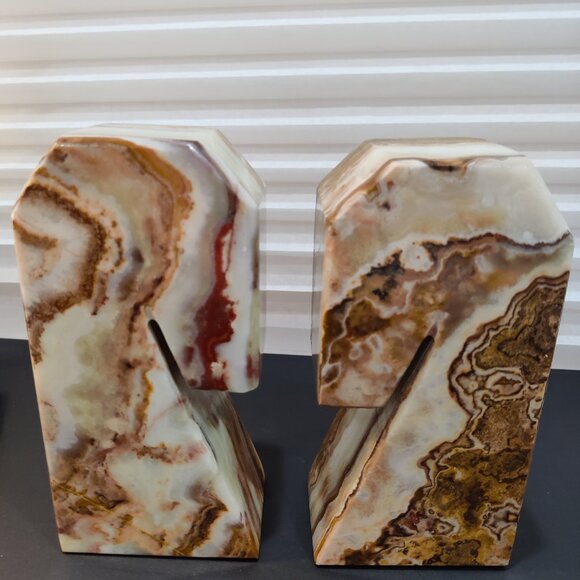 Vintage Banded Onyx Horsehead Bookends - Picture 4 of 5